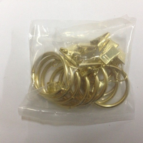 Кольцо с зажимом (комплект 10шт метал. колец+10 метал. зажимов) D19 золото (100 упак/короб)