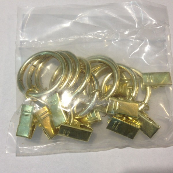 Кольцо с зажимом(комплект 10шт метал. колец+10 метал. зажимов D16 золото (100 упак/короб)